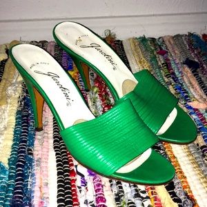 VTG 80’s GAROLINI LIME LEATHER STILETTO SANDAL SZ 7.0M Italy